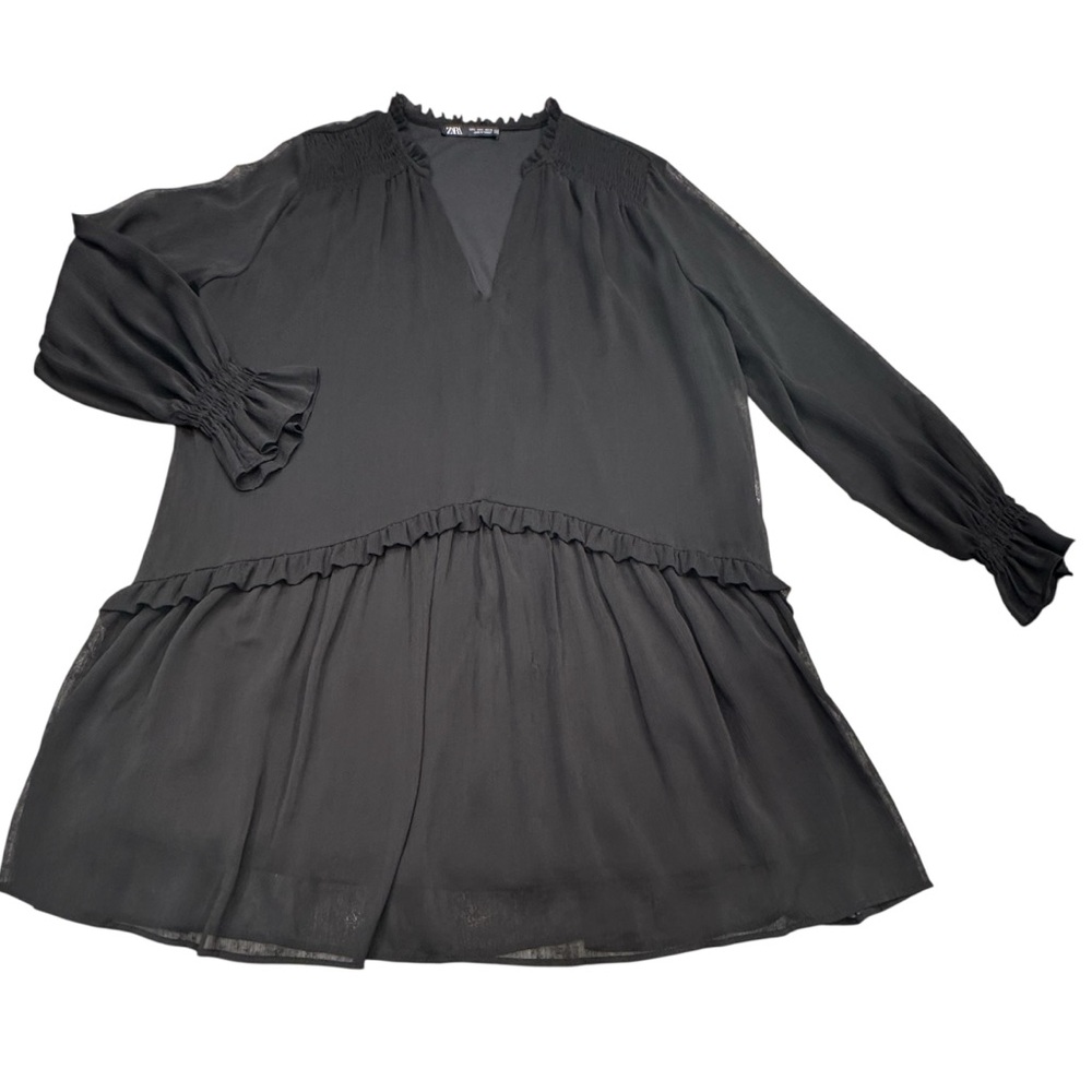 Zara Elegant Black Long Sleeve Dress - Picture 2 of 7